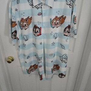 Disney Blue and White  Chip And Dale Button Down